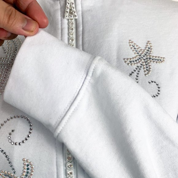 Tia Sweater Women Medium White Zip Up Sparkly Embellished Starfish Vintage - Picture 11 of 13